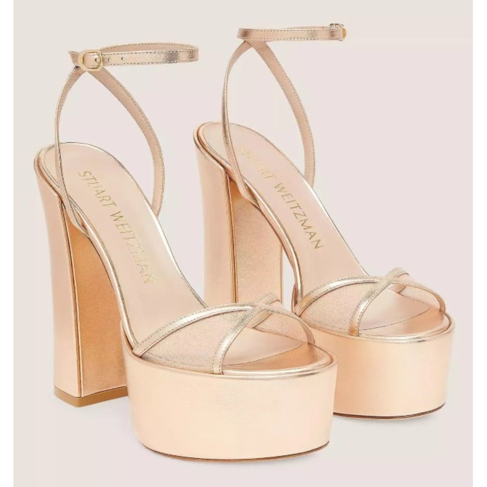Stuart Weitzman Noche 145 Platform Sandals Rose Gold Metallic Womens 8B New